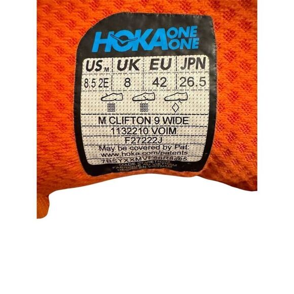 Hoka One One Clifton 9 Men's Wide Running Shoes Orange Size 8.5 Wide - Picture 9 of 13